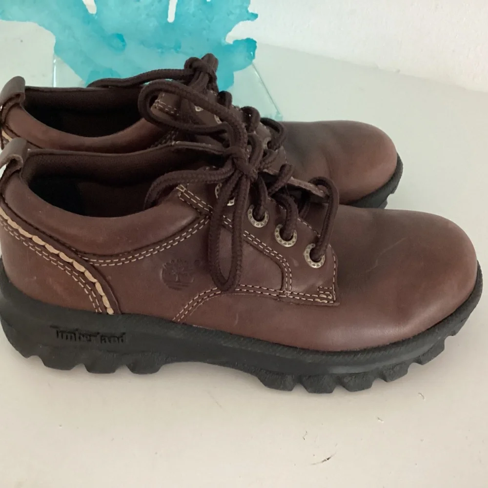 Timberland Oxford Shoes Brown Genuine Leather Lace Up Kids Boys Size 1.5 WORN 2x